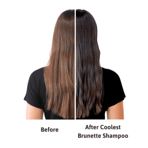 woman with brown hair before and after with coolest brunette