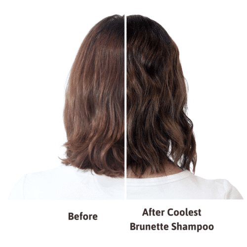 woman with brown hair before and after with coolest brunette