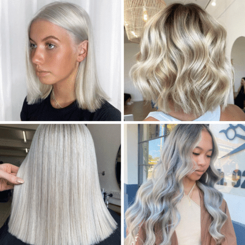4 photos with blonde models after using ultra blonde shampoo.