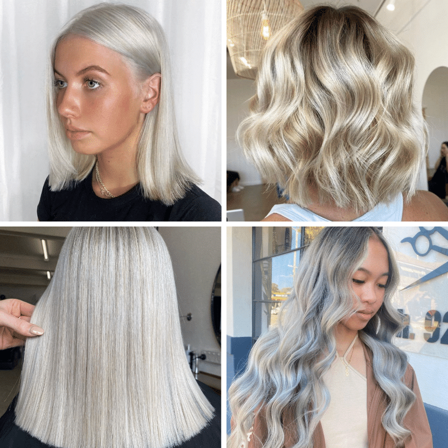 4 photos with blonde models after using ultra blonde shampoo.