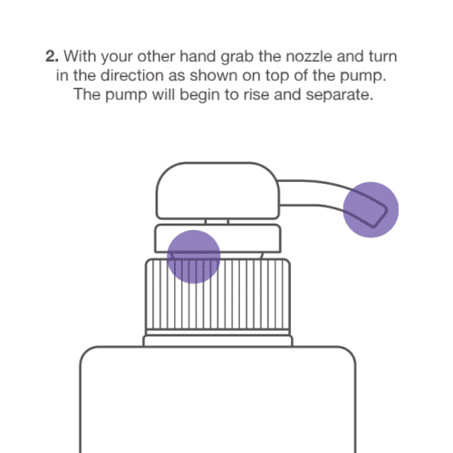 With your other hand grab the nozzle and turn in the directioon as shown on top of the pump. The pump will begin to rise and seperate.