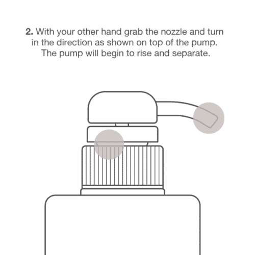 With your other hand grab the nozzle and turn in the directioon as shown on top of the pump. The pump will begin to rise and seperate.