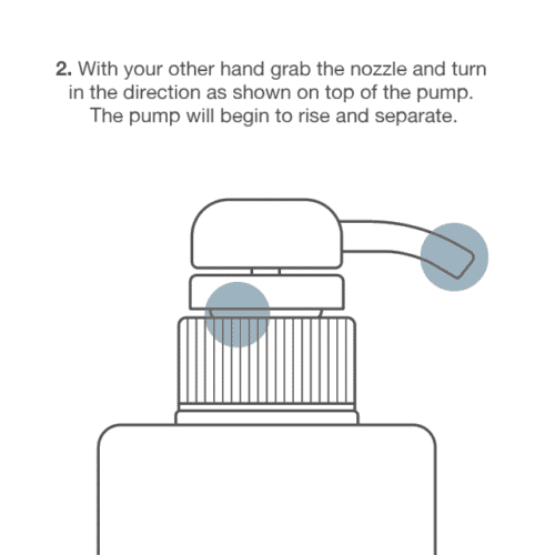 With your other hand grab the nozzle and turn in the directioon as shown on top of the pump. The pump will begin to rise and seperate.