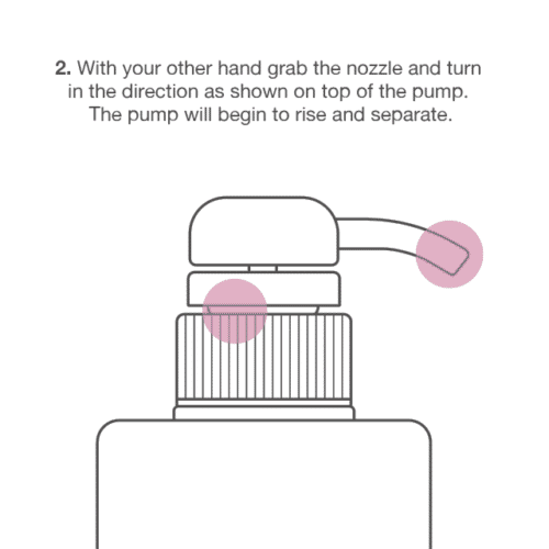 With your other hand grab the nozzle and turn in the directioon as shown on top of the pump. The pump will begin to rise and seperate.