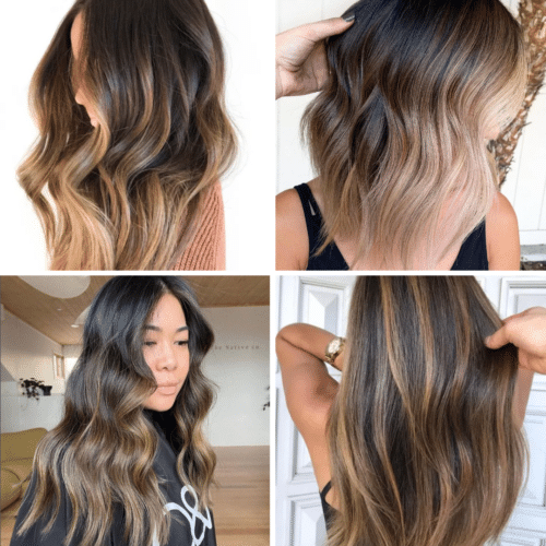 collection of 4 brunette balayage hair images