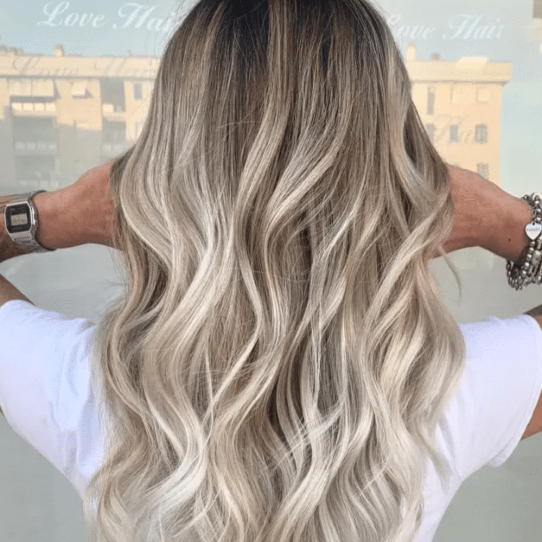 Woman with blonde balayage hair